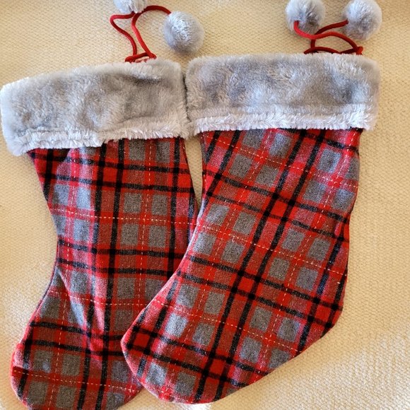 Time For Joy Set of 2 Red and Gray Christmas Stockings for Dogs New with Tags - Picture 2 of 4